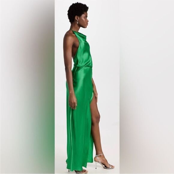 Amanda Uprichard Elegant Green Satin  100% silk Halter Dress, XS - Picture 4 of 16